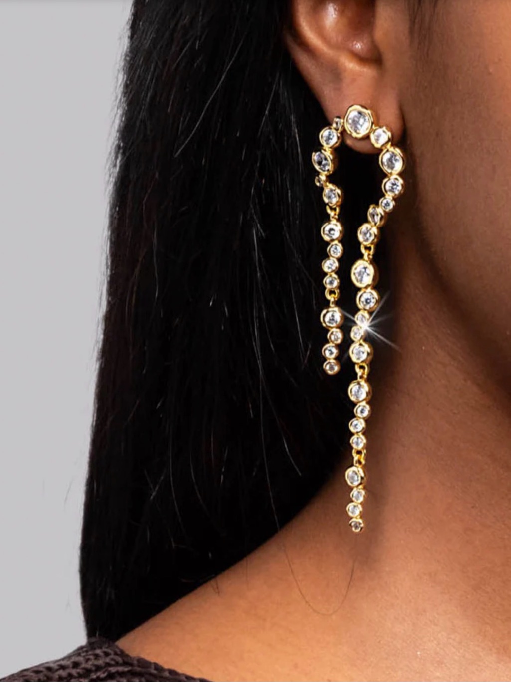 Earrings Asterales Arched Long Bubble Gold Clear Cz New Alexis Bittar Jl26